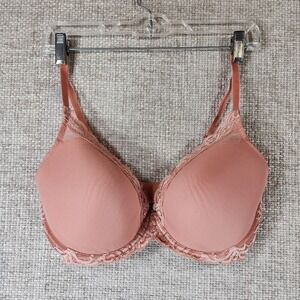 Natori Feathers Plunge T Shirt Bra Womens 36DDD Pink Mesh Overlay Underwire